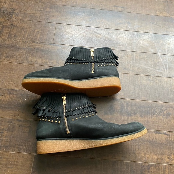 UGG Ariane Black Studded Nubuck Fringe wedge boots - Picture 9 of 15